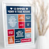 Постер в рамке 12 причин чому я тебе кохаю 15x21 см, A5 (WMT5_19L015_UKR)