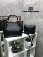 Черный с красным внутри - элегантный стильный удобный комплект сумка+клатч 2505