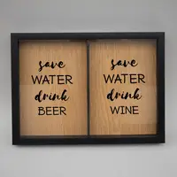 Подвійна рамка копілка "Save water, drink beer and wine" для корків, Чорний-коричневий, англійська
