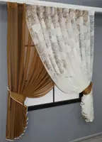 Кухонний комплект (320х170см.), шторки з підв'язками. Колір коричневий з молочним. Код 101к 52-0717