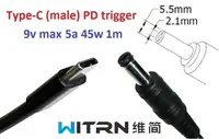 Переходник на 9v (max 5a, 45w) 5.5x2.1mm 1m з USB Type-C (male) Power Delivery PD (WITRN) тригер (A class) 1 день гар.