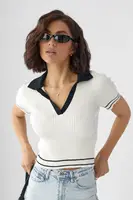 Поло в рубчик з V-подібною горловиною - молочний цвет, ONE SIZE