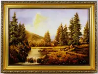 Пейзаж Река/горы/домики в лесу П-155 Гранд Презент 40*60