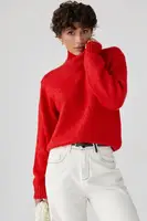 Короткий светр з горловиною-стійкою - червоний цвет, ONE SIZE