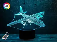 3D ночник "Самолет 4" (УВЕЛИЧЕННОЕ ИЗОБРАЖЕНИЕ) + пульт ДУ + сетевой адаптер + батарейки (3ААА)  3DTOYSLAMP