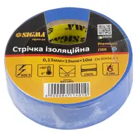 Лента изоляционная ПВХ (синяя) 0.13мм×19мм×10м Premium SIGMA (8411401)