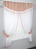 Кухонний комплект, (270х170см.) шторки з ламбрекеном і підхватами. Колір персиковий з білим. Код 084к 59-529
