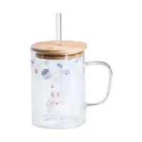 Чашка стеклянная с деревянной крышкой и трубочкой HP7214B