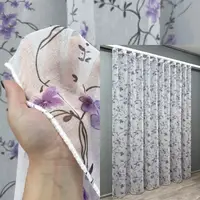 Готова тюль (3х2,7м.), батист "Flora". Колір білий з фіолетово-чорним принтом. Код 1324т 42-0027