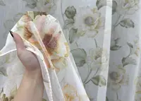 Тюль батист, колекція "Flora". Колір білий з зеленим та помаранчевим принтом. Код 1865т