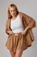 Трикотажный костюм с шортами клеш и рубашкой oversize - коричневый цвет, S