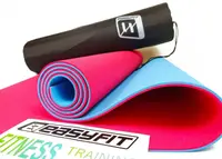 Килимок для йоги та фітнеса EasyFit TPE+TC 6мм двошаровий + Чохол червоний з блакитним