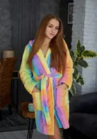 Тёплый Женский Махровый Халат с Капюшоном на Запах -  Rainbow 5005 XL
