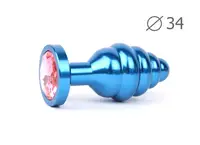 ВТУЛКА АНАЛЬНА "BLUE PLUG MEDIUM" синя , L 80 мм D 34 мм, вага 90г, колір кристала рожевий