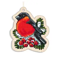 Новогодняя игрушка подвес на елку -  Снегирь на ветке FNGi-041 [Вид товара: Заготовка для вышивки на фанере]