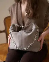 Кожаная замшевая женская сумка «Селена» серая