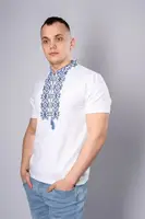 Модна чоловіча вишита футболка "Гетьман" біла з синім L