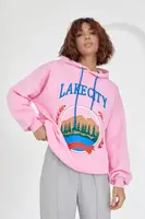 Утепленное худи с принтом и надписью Lake city - розовый цвет, S
