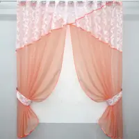 Кухонные шторы (280х170см.) с ламбрекеном, на карниз 1-1,5м. Цвет персиковый с белым. Код 091к 59-655