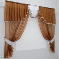 Кухонный комплект, шторки с ламбрекеном и подхватами, на карниз 2м. Цвет коричневый с белым. Код 103к