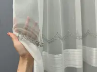 Тюль бамбук з вишивкю. Колір молочний з сірим. Код 1516т
