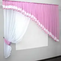 Кухонный комплект (200х170см.), шторка с ламбрекеном. Цвет розовый с белым. Код 062к 50-862