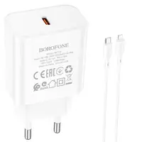 Адаптер мережевий BOROFONE Type-C для Lightning Cable Power single port charger set BA71A | 1Type-C, 20W/3A, PD/QC|