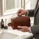Мужская косметичка среднего размера из гладкой кожи на молнии Сердце GRANDE PELLE 16765 Светло-коричневая