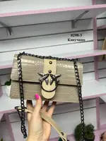 Капучино - крокодиловый принт - каркасный стильный клатч с птицами на магнитах (0298-3)