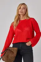 Жіноча в'язана кофта в сітку - червоний цвет, ONE SIZE