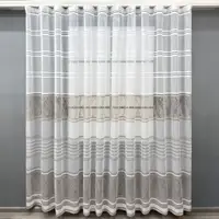 Короткий тюль (3х2м.) жакард. Колір білий з капучино. Код 1944т 42-0884