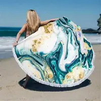 Пляжное полотенце с бахрамой круглое Homytex 150*150 Абстракция бирюза