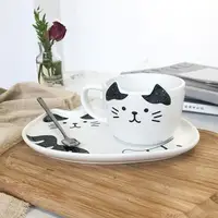 Чашка с ложкой и с блюдцем Котик черный 6858 200 мл