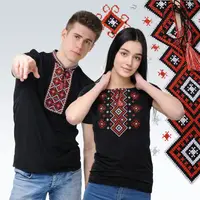Модная женская вышиванка с классической вышивкой с коротким рукавом «Карпатский орнамент (красная вышивка)»