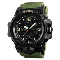 Часы наручные мужские SKMEI 1155BAG, часы тактические противоударные, армейские часы. Цвет: зеленый