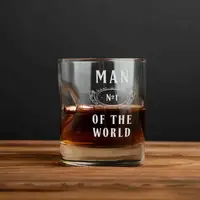 Стакан с пулей "Man №1 of the world" для виски, английский, Деревянная подарочная коробка с гравировкой