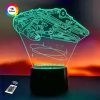 3D ночник "Сокол тысячелетие 2" (УВЕЛИЧЕННОЕ ИЗОБРАЖЕНИЕ) + батарейки (3ААА)  3DTOYSLAMP