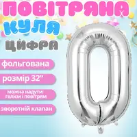 Воздушный шар в виде цифры 0 серебро,32 дюйма, фольгированый, для праздников для дня рождения, юбилеев,