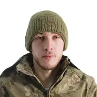 Шапка в'язана тактична для військових і ЗСУ, тепла непродувна шапка з відворотом анатомічна Хакі