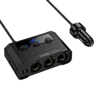 Адаптер автомобильный HOCO Anshun digital display 3-in-1 cigarette lighter car charger Z64 |2USB/2Type-C, 15W USB+240W DC|