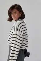 Укорочений светр у смужку oversize - кремовий колір, S