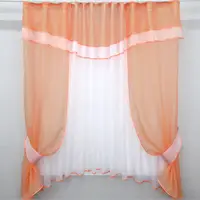 Кухонный комплект (280х170см.) шторки и тюль, на карниз 1,5-2м. Цвет персиковый с белым. Код 058к 52-0331
