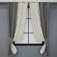 Комплект (2шт. 0,95 х1,7м.) коротких штор, блэкаут. Цвет серый с бежевым. Код 032дк 12-0009