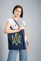 Еко-торба із патріотичною вишивкою у синьому кольорі "Тризуб"