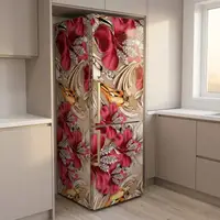 Наклейка на холодильник, квіти з коштовностями, 200х65 см - Лицьова + Ліва (А), з ламінуванням