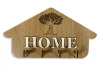 Ключник из натурального дерева HOME на 4 крючка с резьбой 28х15 см, ключница настенная