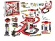 Детская парковка RJS Toys, 53 элемента, 3 металлопластиковые машинки, вертолет. Red (157316)