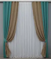 Комбіновані (2шт.1,4х2,7м.) штори з мікровелюра. Колір бірюзовий з темно-бежевим. Код 014дк (745-749ш) 10-975