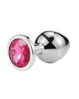 Металлическая анальная пробка Silver, pink crystal, размер М