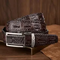 Ремень-автомат CROCODILE LEATHER 18171 из натуральной кожи крокодила Коричневый